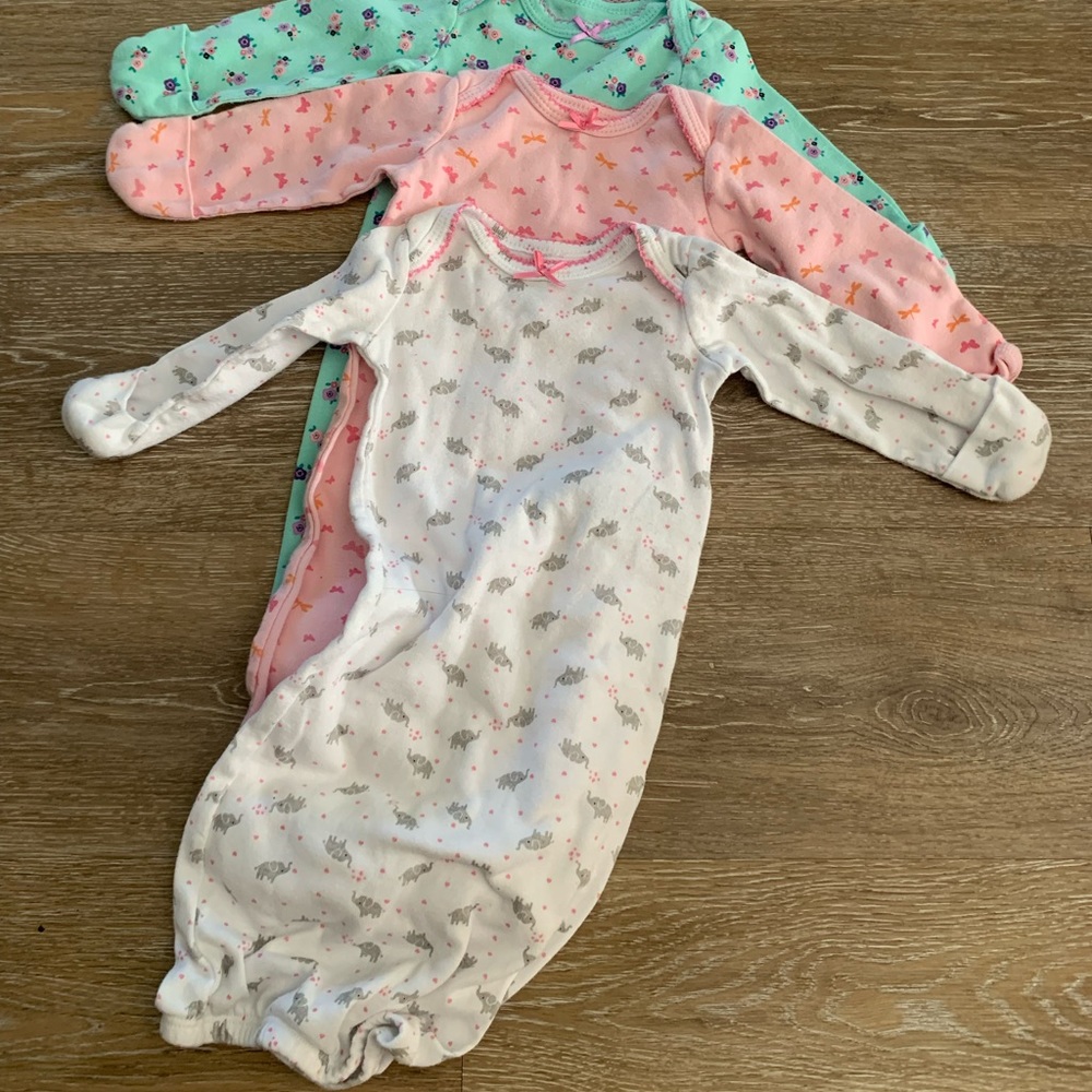 Carters newborn girls sleeper gown set with cuffed mittens - elephant pattern